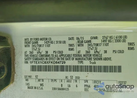 2015 Ford F-150 Xl из США, поврежденный, VIN 1FTEX1C8XFKD84729